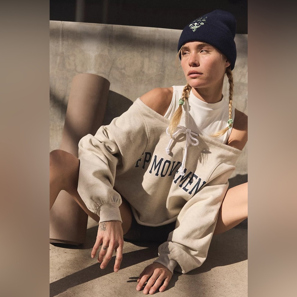 Free People For The Win Off The Shoulder Logo Sweatshirt